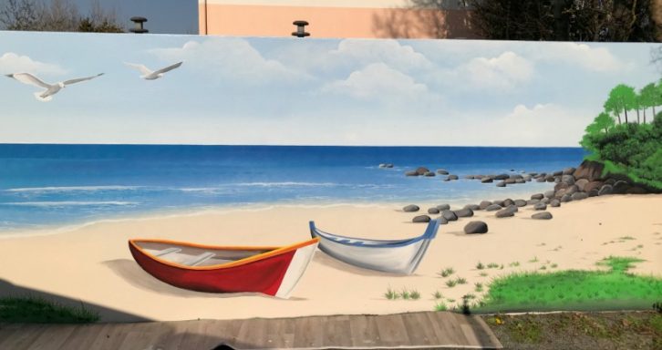 Fresque murale extérieure bord de mer
